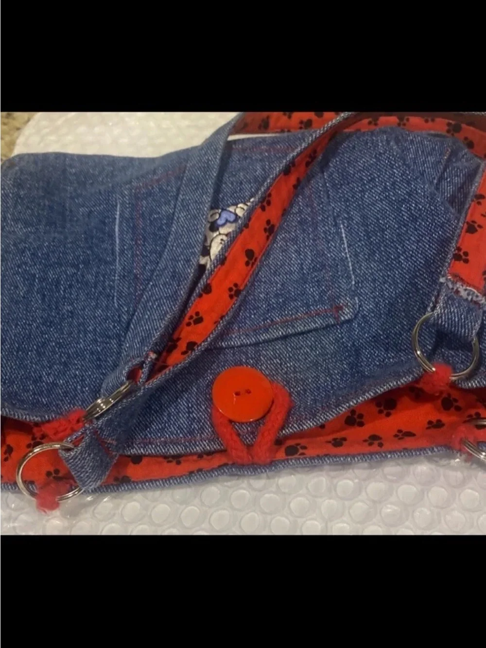 Kids Denim Tote Bag with Puppy Appliqué - Blue